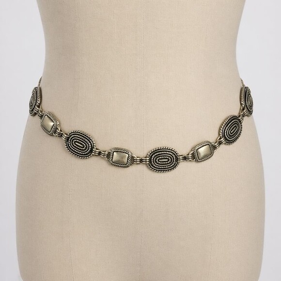 Vintage Brighton Silver Tone Mixed Link Chain Belt Oval Rectangle Textured Med main image 7